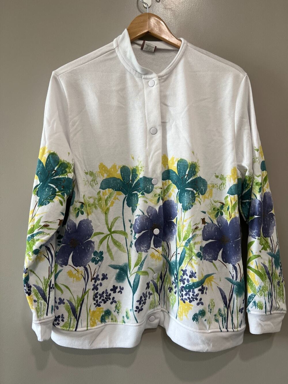 Haband light Jacket button up top, Floral, White Vtg Snap button peasant Sz XL